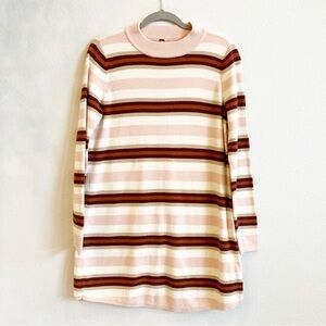 Free People Longline Sweater Striped Mock Neck Cotton Cream 90's Knit Large